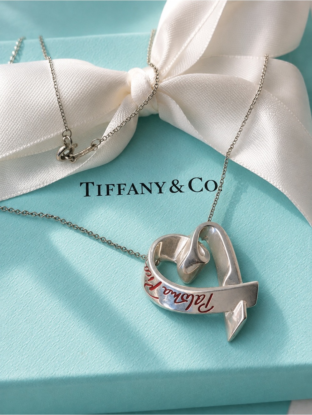 Authentic Tiffany & Co. Paloma Picasso Large Red Enamel Loving Heart Necklace